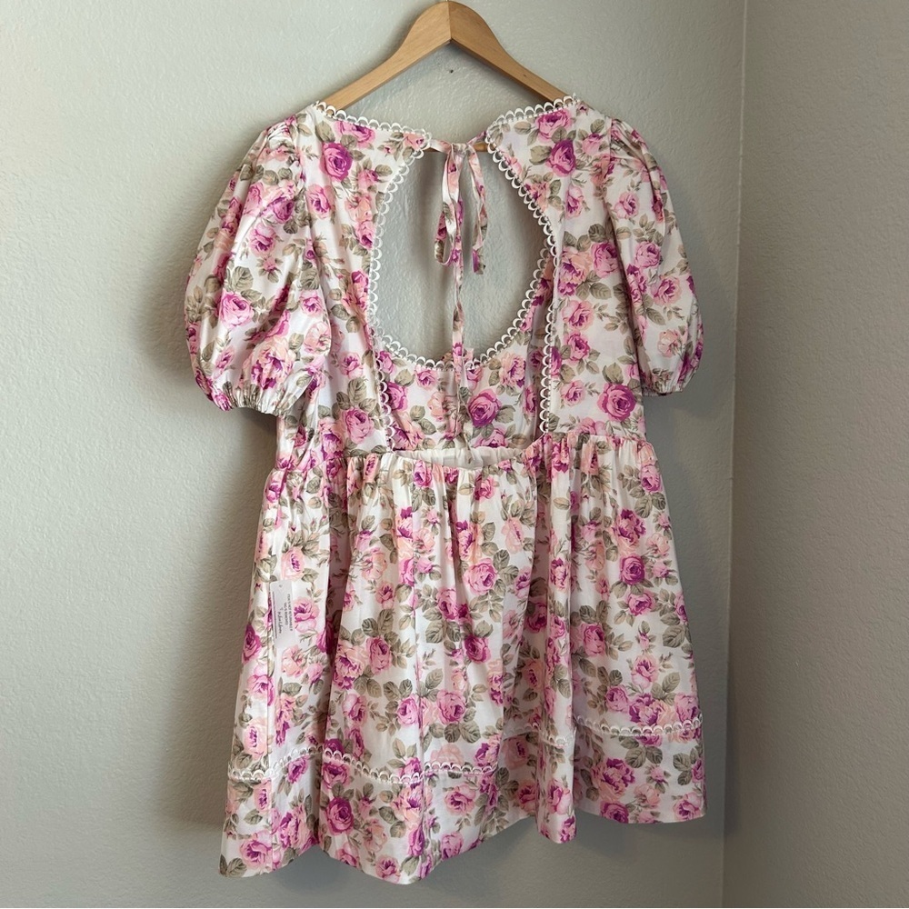 NWT, For Love & Lemons Women’s Milani Mini Floral Dress in White Multi, Size 1X - Picture 8 of 12